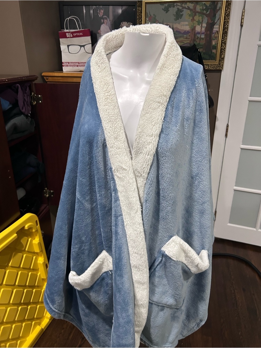 Cozy Blue Sherpa-Trim Cape